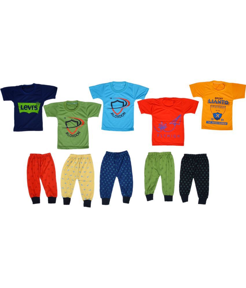     			DIAMOND EXPORTER - Multicolor Cotton Baby Boy T-Shirt & Pyjama Set ( Pack of 5 )