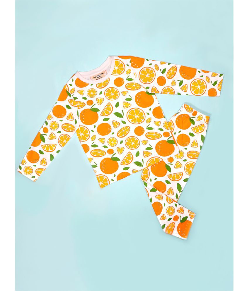     			Be Awara Orange Pattern Full Sleeves T-Shirt & Pajama Set