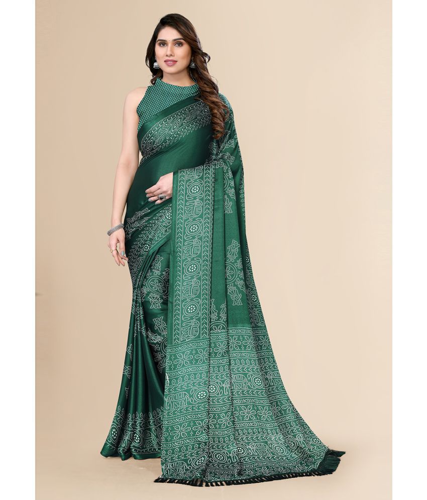     			FABMORA Chiffon Printed Saree With Blouse Piece - Green ( Pack of 1 )