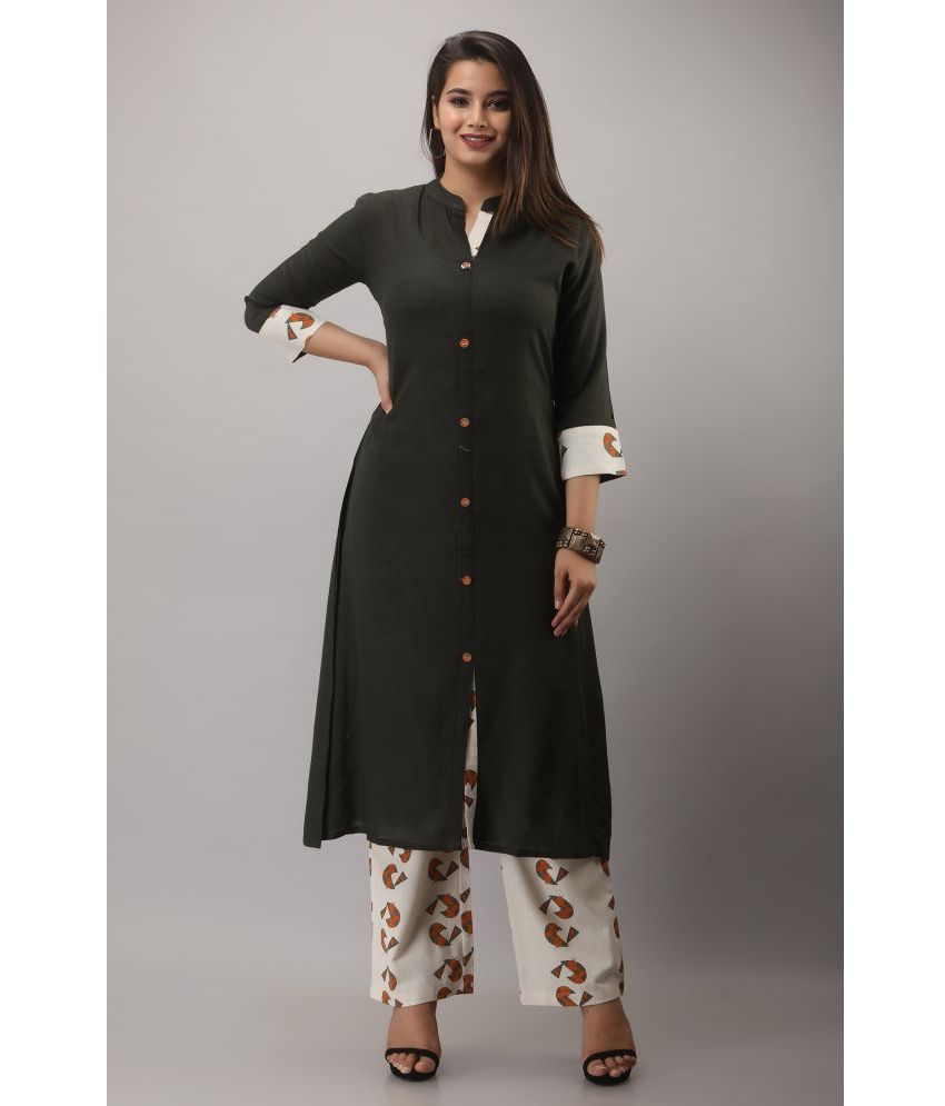     			MAUKA Rayon Solid Kurti With Palazzo Women's Stitched Salwar Suit - Black ( Pack of 1 )