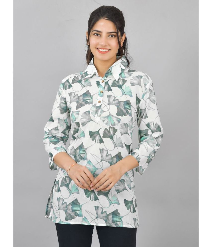     			QuaClo Cotton Printed Shirt Style Women's Kurti - Green ( Pack of 1 )