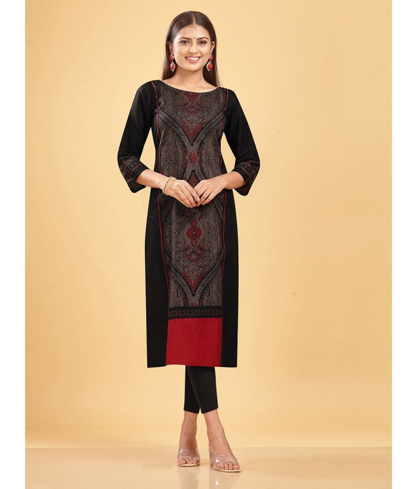     			SHANVIKA 100% Cotton Printed Straight Women's Kurti - Black ( Pack of 1 )