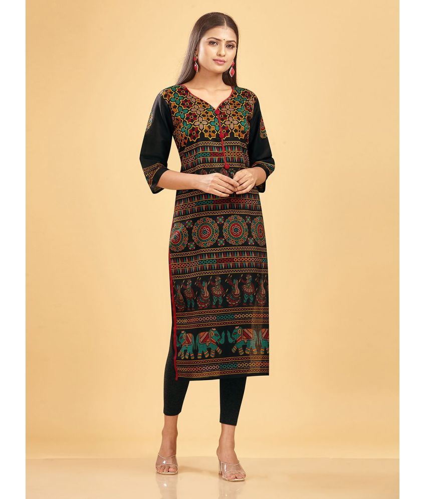     			SHANVIKA 100% Cotton Printed Straight Women's Kurti - Black ( Pack of 1 )