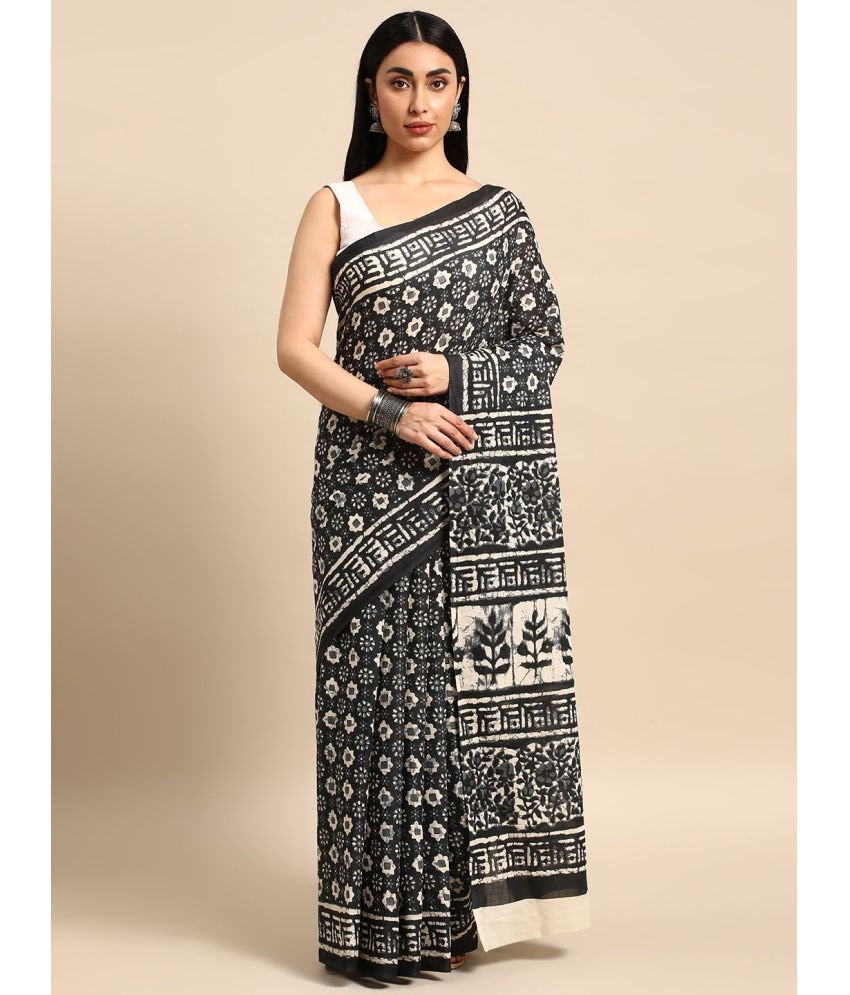     			SHANVIKA Cotton Printed Saree With Blouse Piece - Dark Grey ( Pack of 1 )