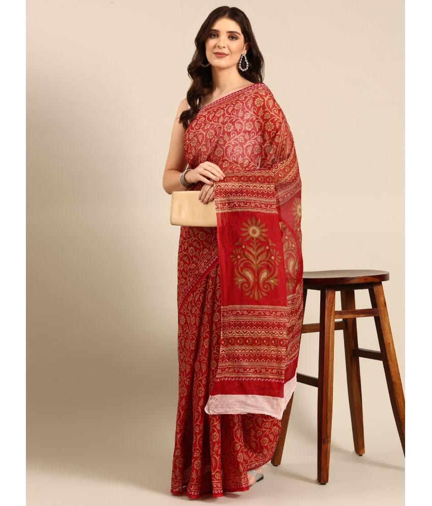     			SHANVIKA Cotton Printed Saree Without Blouse Piece - Red ( Pack of 1 )