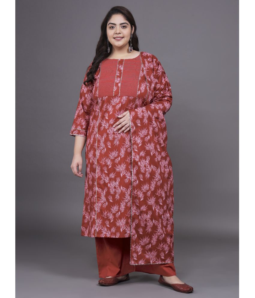     			Tissu Cotton Printed Kurti With Palazzo Women's Stitched Salwar Suit - Maroon ( Pack of 1 )