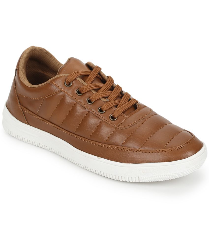     			UrbanMark Mens Casual Shoes Faux Leather Sneakers -Tan