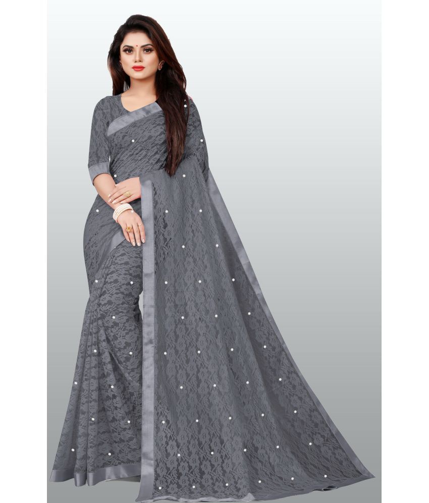     			VANRAJ CREATION Net Self Design Saree With Blouse Piece - Grey ( Pack of 1 )