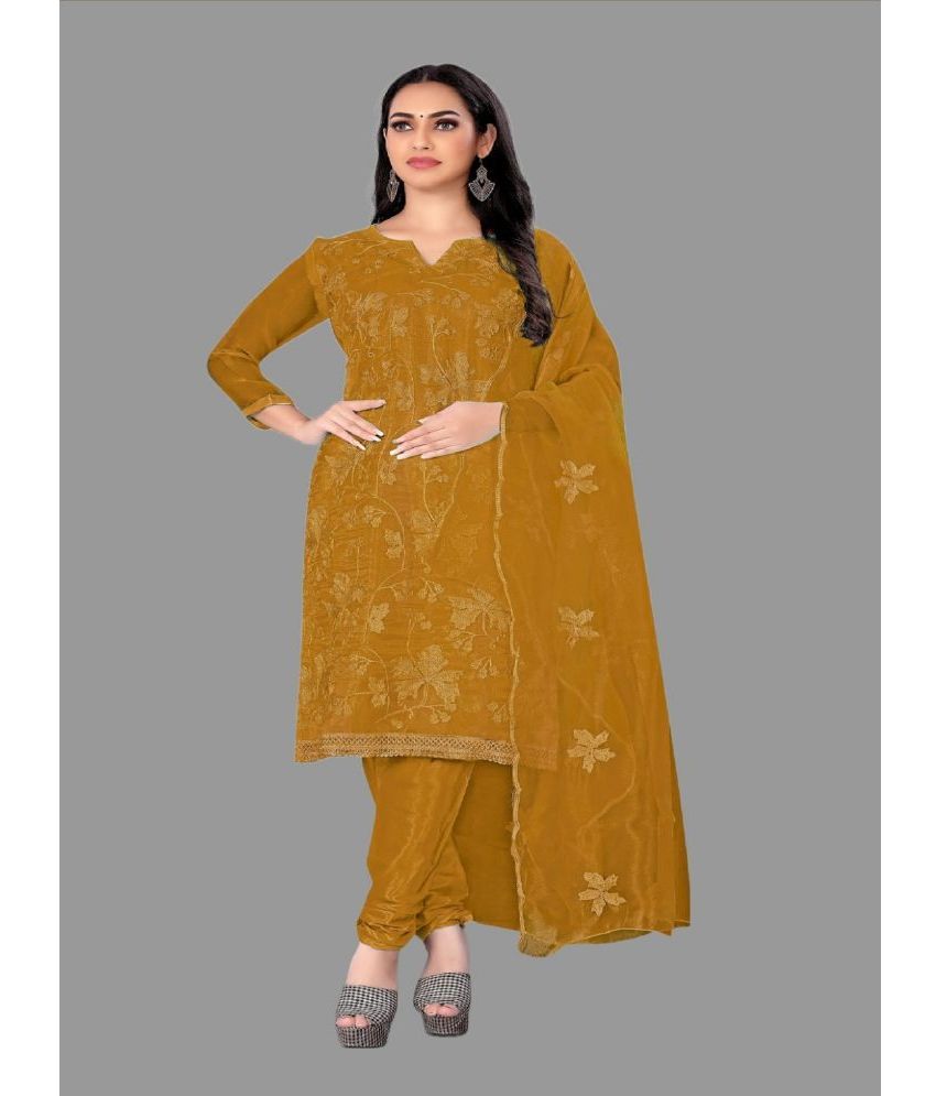     			Apnisha Unstitched Cotton Embroidered Dress Material - Mustard ( Pack of 1 )