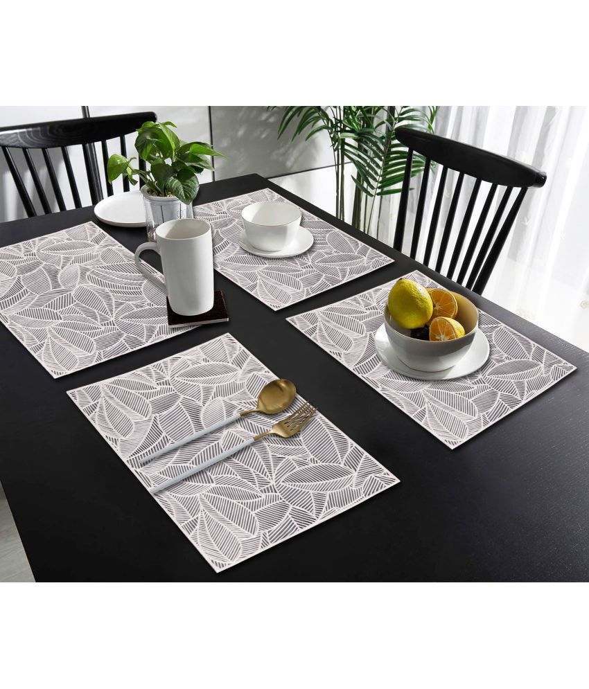     			HOMETALES PVC Abstract Printed Rectangle Table Mats ( 45 cm x 30 cm ) Pack of 4 - Silver
