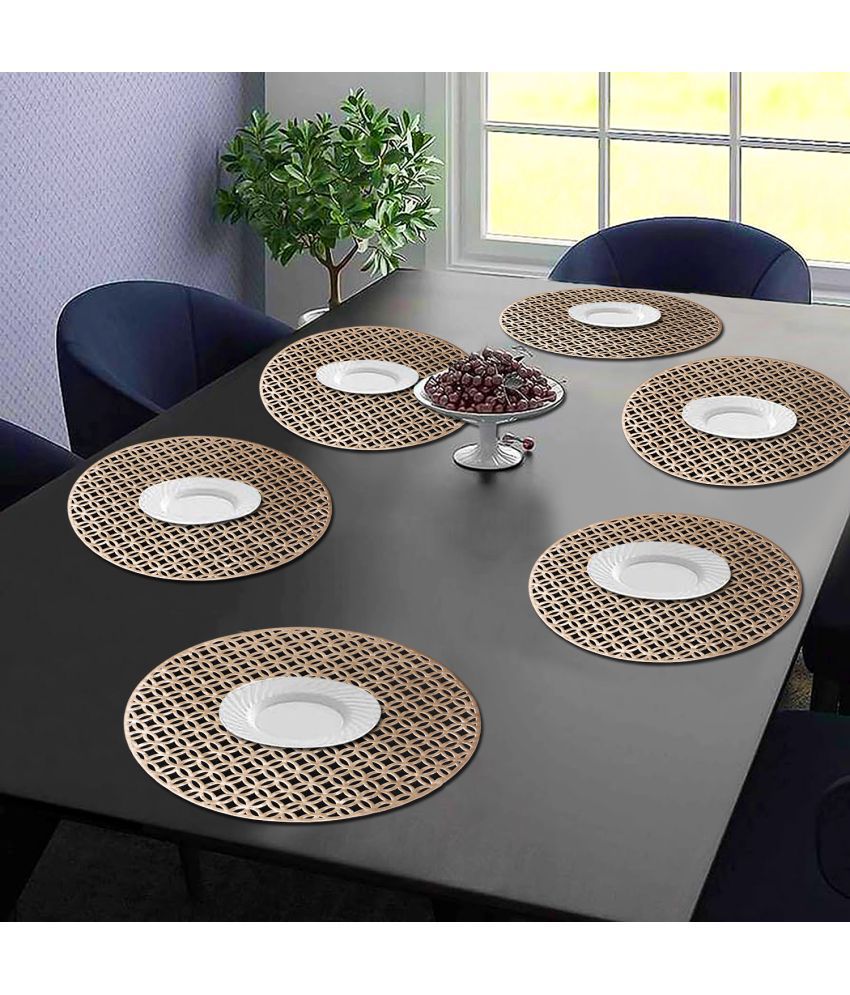     			HOMETALES PVC Abstract Printed Round Table Mats ( 38 cm x 38 cm ) Pack of 6 - Gold