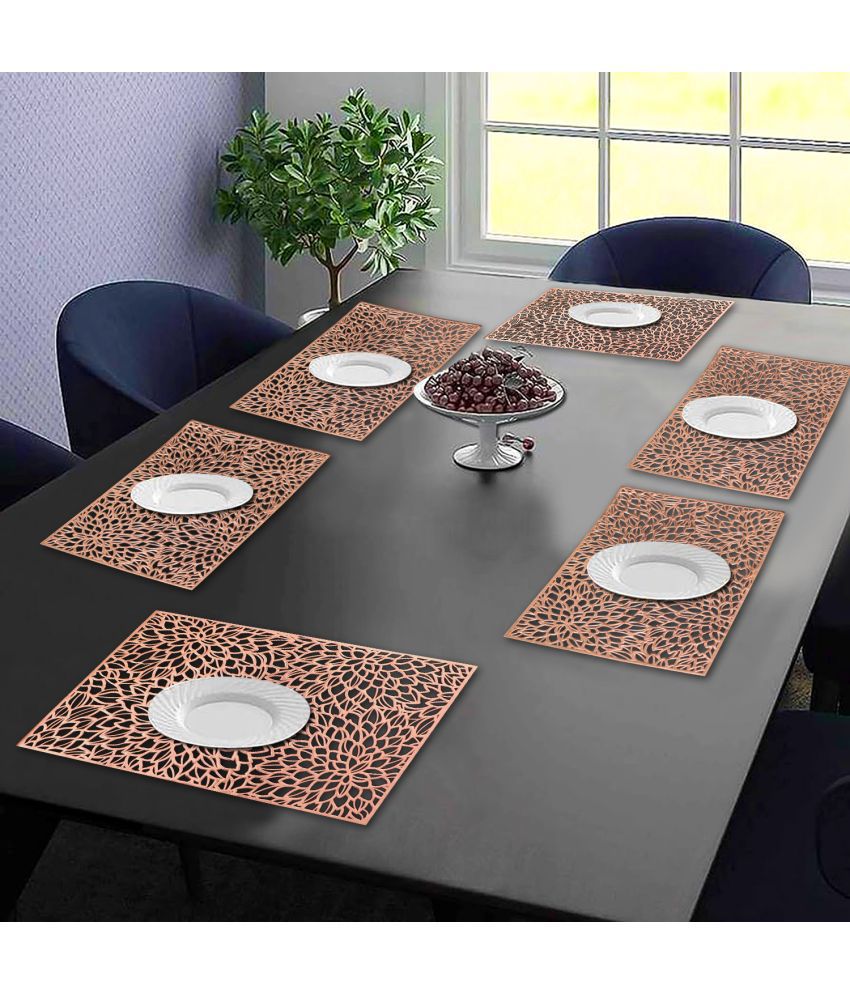     			HOMETALES PVC Floral Rectangle Table Mats ( 45 cm x 30 cm ) Pack of 6 - Brown