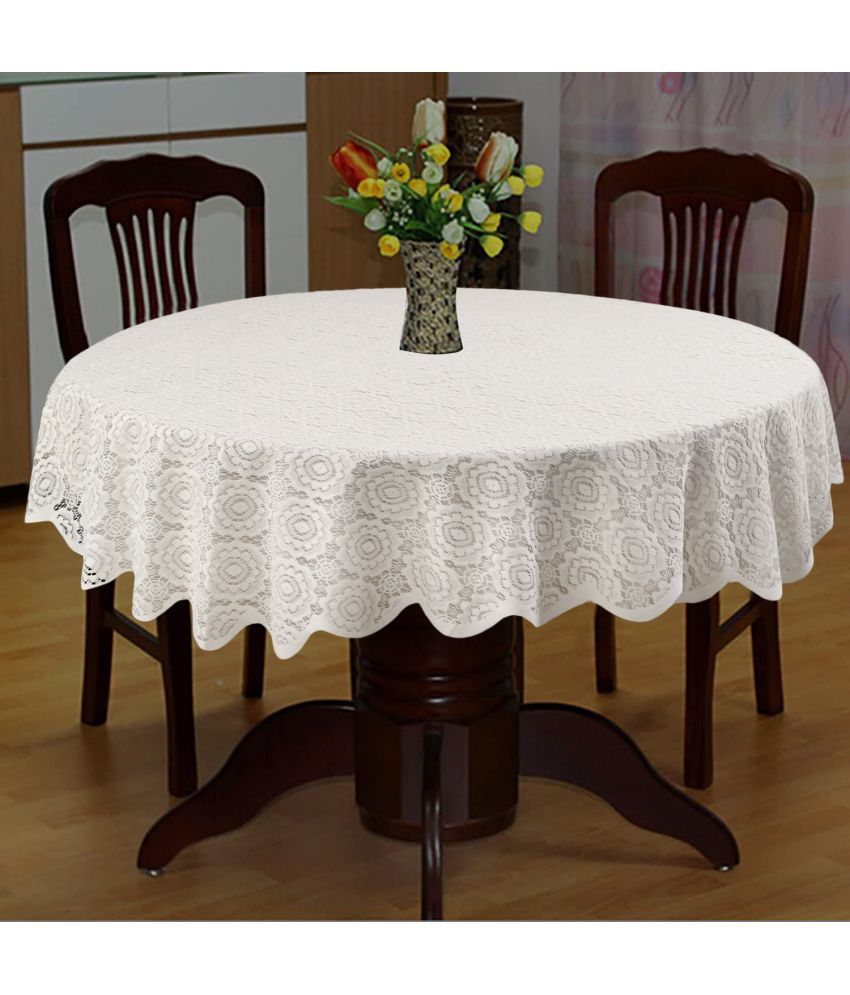     			HOMETALES Self Design Cotton 4 Seater Round Table Cover ( 152 x 152 ) cm Pack of 1 Off White