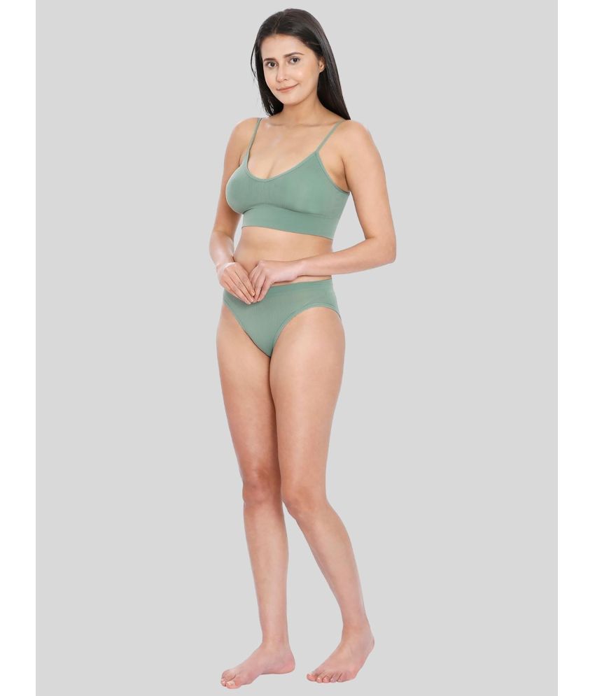     			ILRASO - Green Poly Cotton Women's Bra & Panty Set ( Pack of 1 )