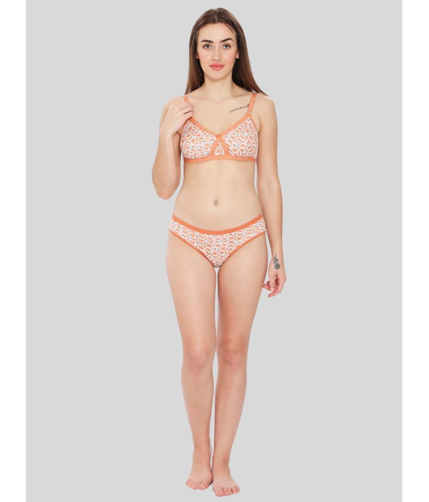     			ILRASO Cotton Women's Bra & Panty Set ( Orange )