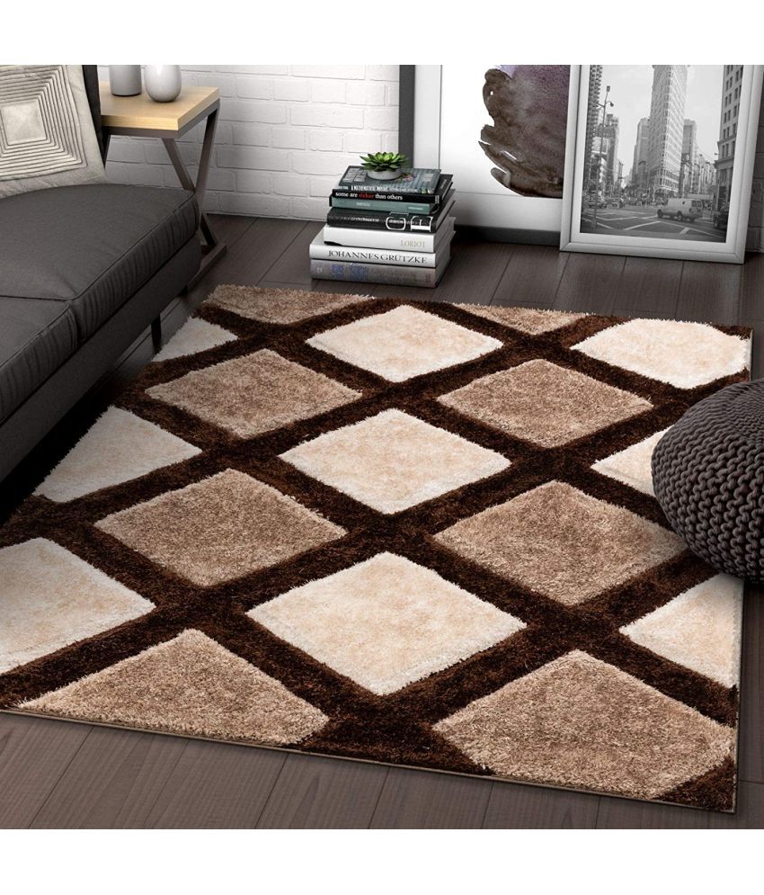     			Irfan Carpets Brown Shaggy Carpet Floral 4x6 Ft