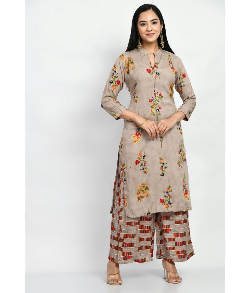     			MAURYA Cotton Printed Kurti With Palazzo Women's Stitched Salwar Suit - Beige ( Pack of 1 )