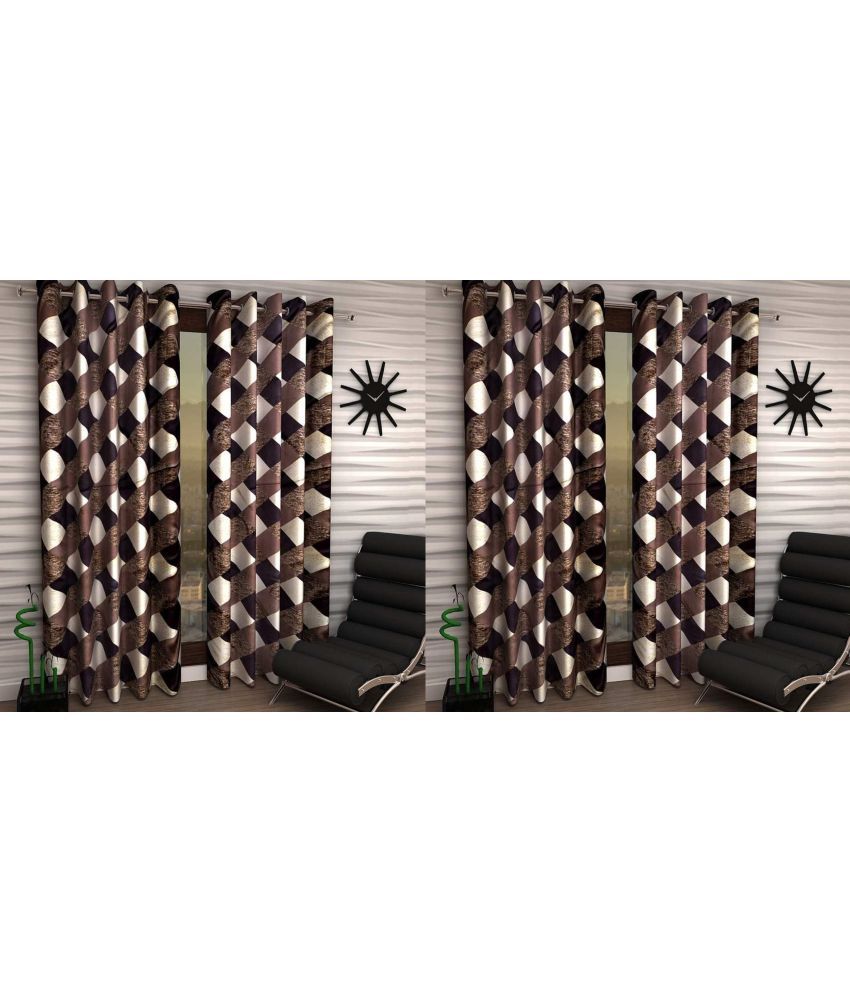     			N2C Home Abstract Semi-Transparent Eyelet Curtain 9 ft ( Pack of 4 ) - Brown