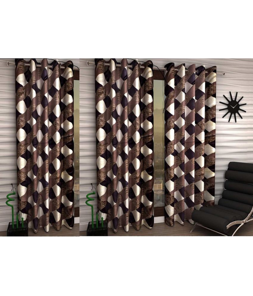     			N2C Home Abstract Semi-Transparent Eyelet Curtain 5 ft ( Pack of 3 ) - Brown