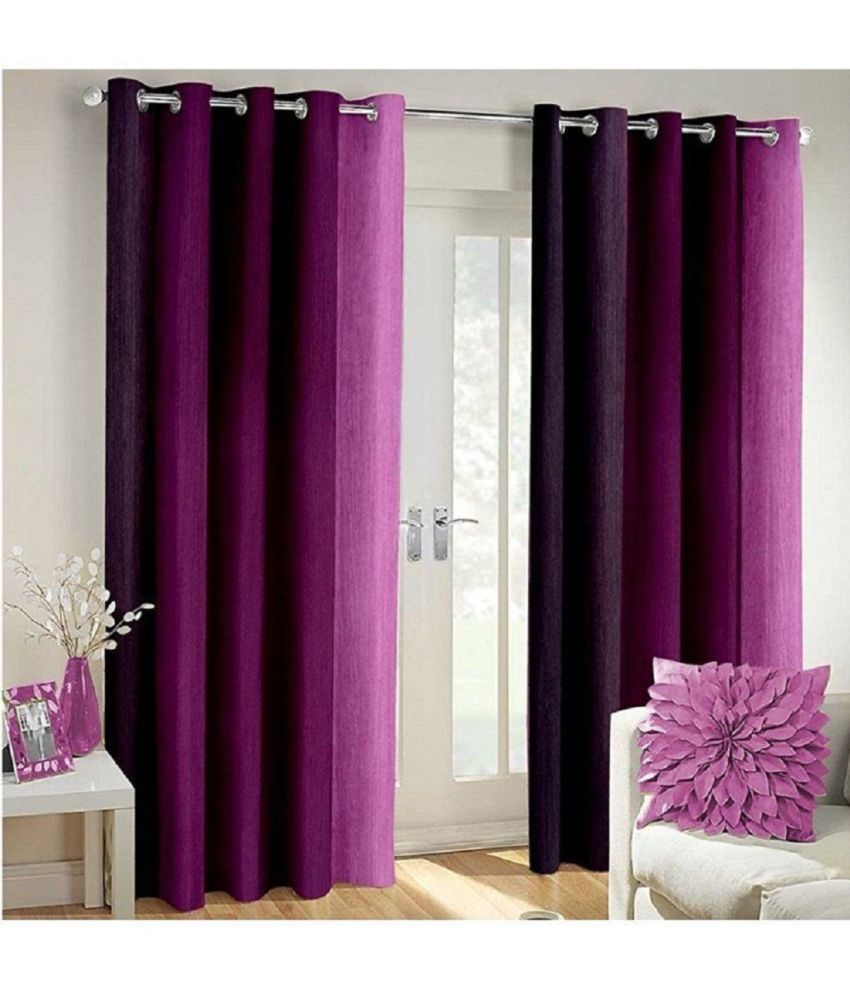     			N2C Home Colorblock Semi-Transparent Eyelet Curtain 9 ft ( Pack of 2 ) - Purple