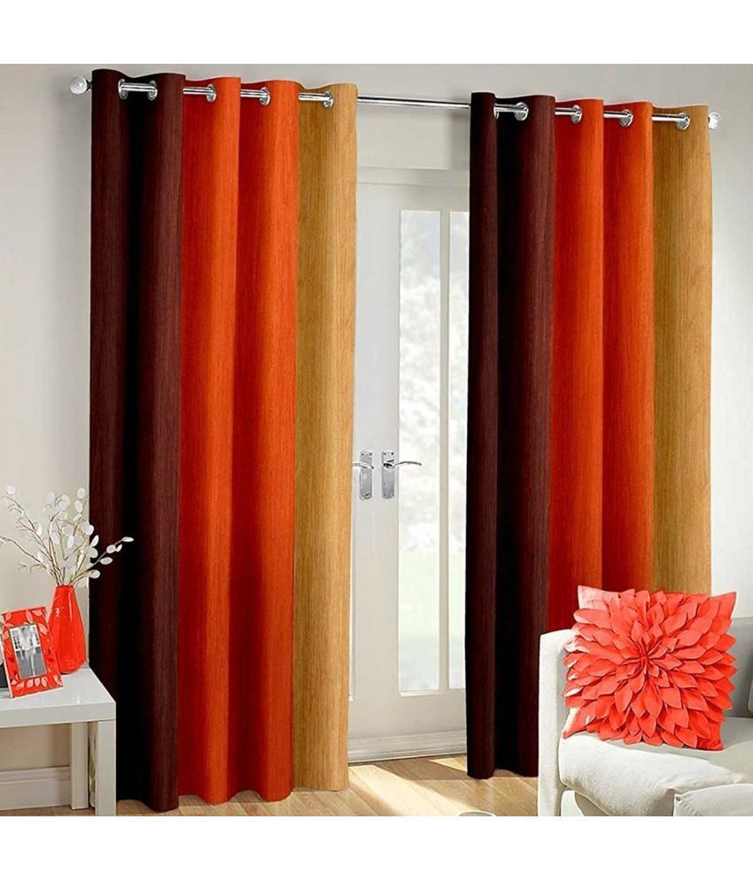     			N2C Home Colorblock Semi-Transparent Eyelet Curtain 7 ft ( Pack of 2 ) - Orange