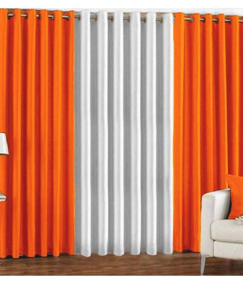     			N2C Home Solid Semi-Transparent Eyelet Curtain 7 ft ( Pack of 3 ) - Orange