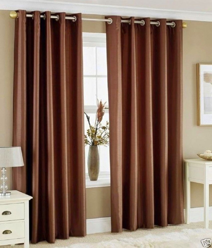     			N2C Home Solid Semi-Transparent Eyelet Curtain 7 ft ( Pack of 2 ) - Brown