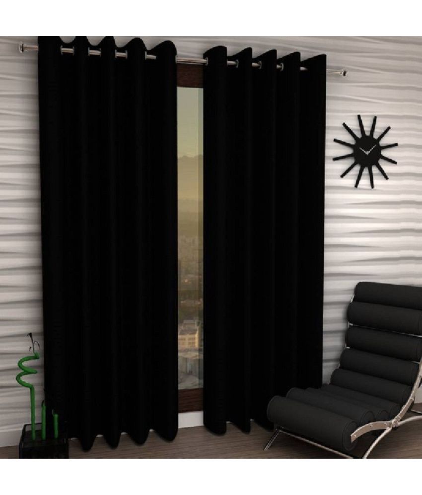     			N2C Home Solid Semi-Transparent Eyelet Curtain 7 ft ( Pack of 2 ) - Black