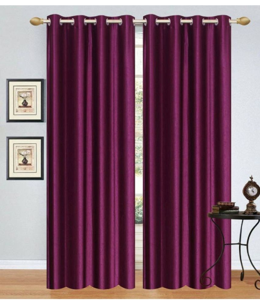     			N2C Home Solid Semi-Transparent Eyelet Curtain 7 ft ( Pack of 2 ) - Wine
