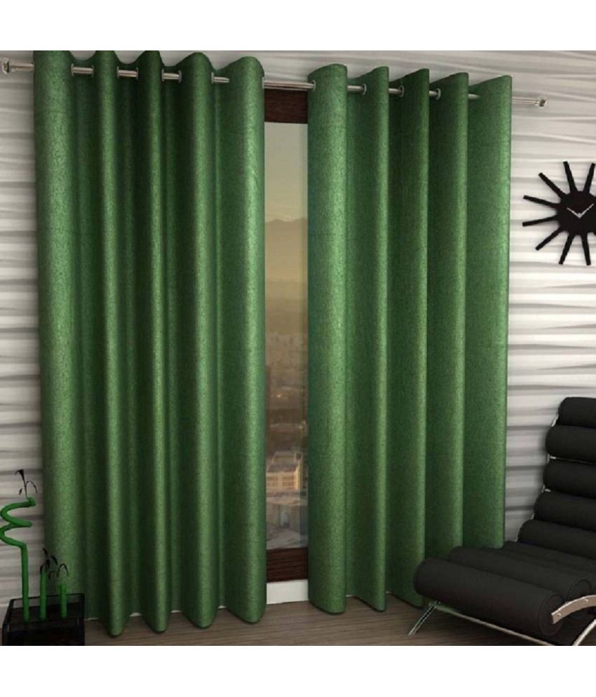     			N2C Home Solid Semi-Transparent Eyelet Curtain 7 ft ( Pack of 2 ) - Green