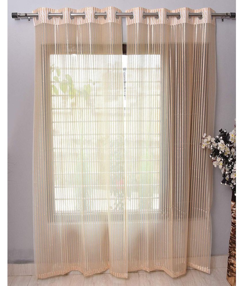     			N2C Home Vertical Striped Semi-Transparent Eyelet Curtain 7 ft ( Pack of 2 ) - Cream