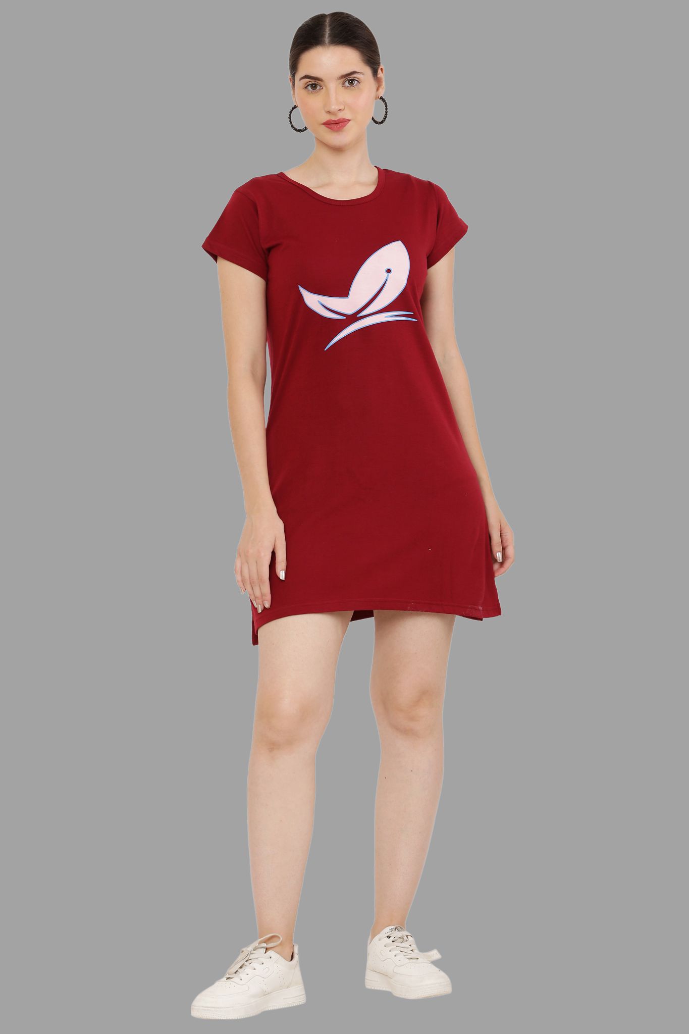     			PREEGO - Maroon Cotton Blend Women's Nightwear Night T-Shirt ( Pack of 1 )