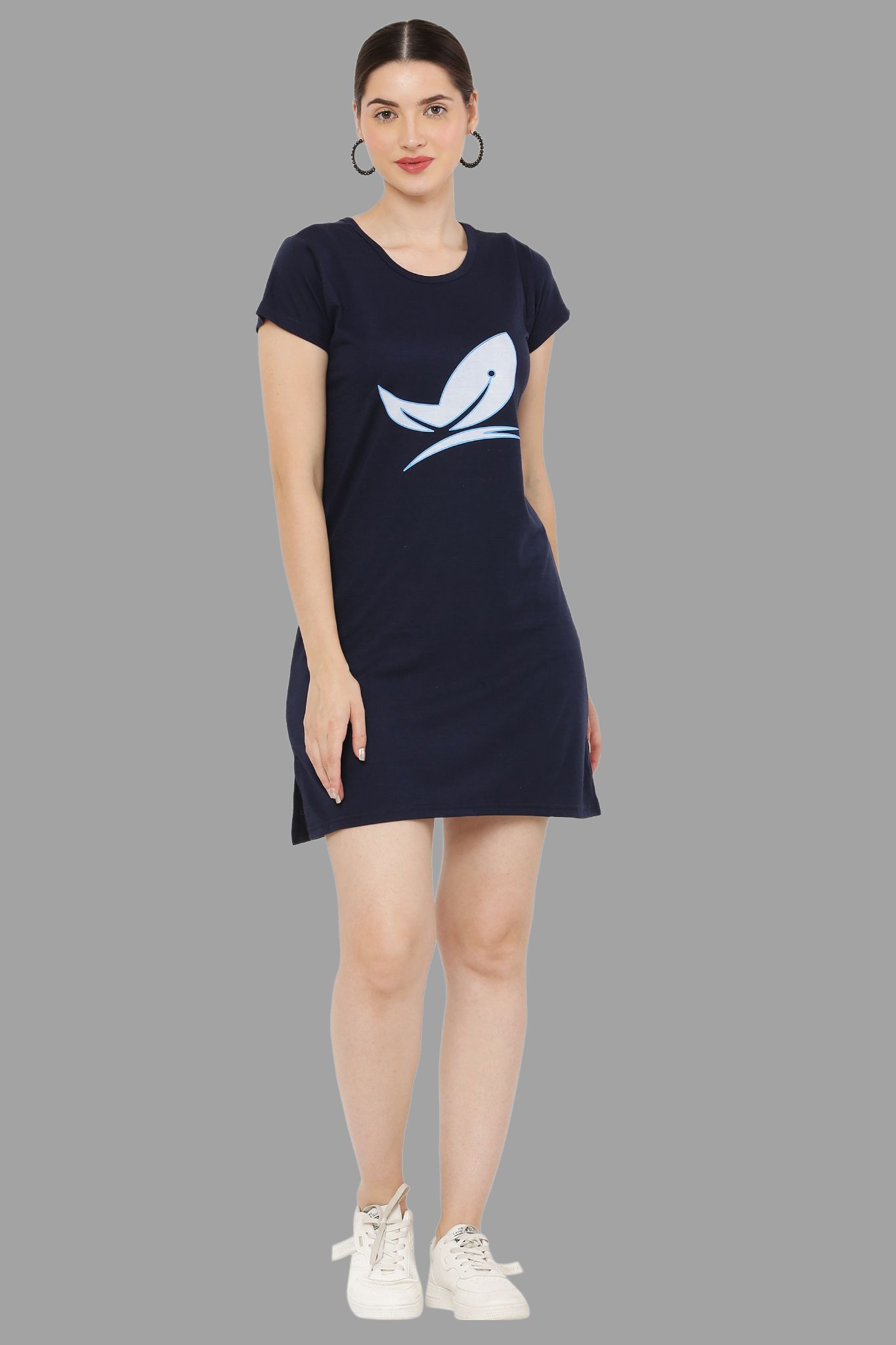     			PREEGO - Navy Blue Cotton Blend Women's Nightwear Night T-Shirt ( Pack of 1 )