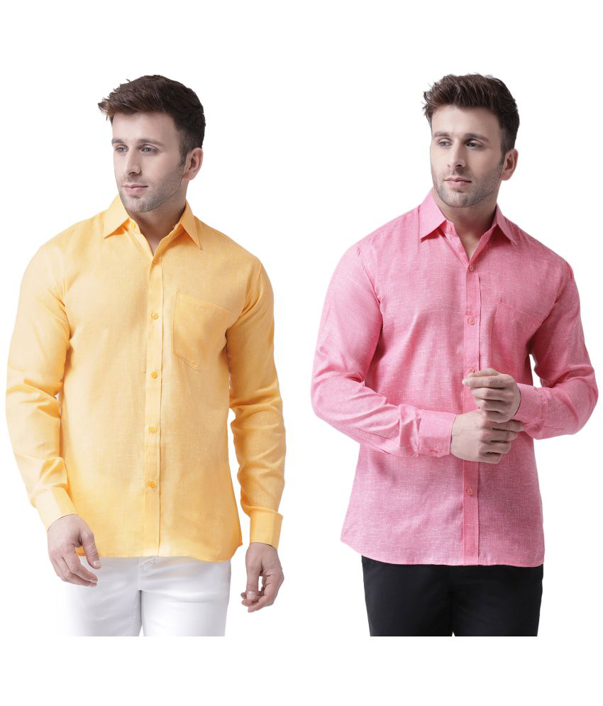     			RIAG Cotton Blend Regular Fit Self Design Full Sleeves Men's Casual Shirt - Yellow ( Pack of 2 )