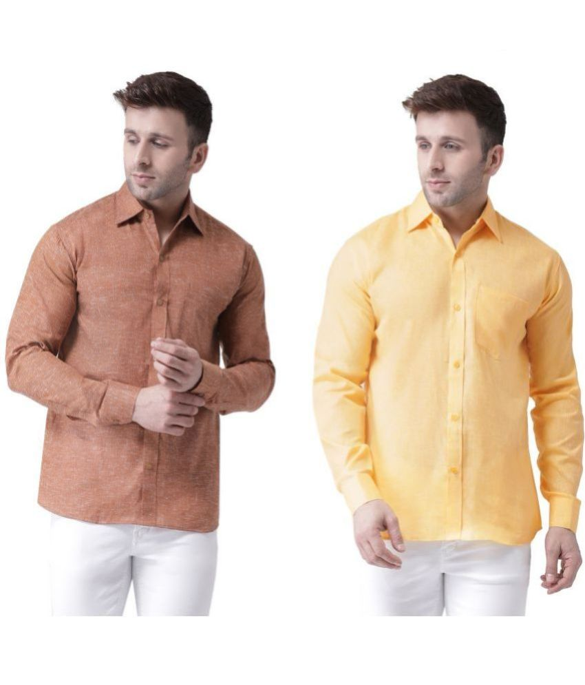     			RIAG Cotton Blend Regular Fit Self Design Full Sleeves Men's Casual Shirt - Brown ( Pack of 2 )