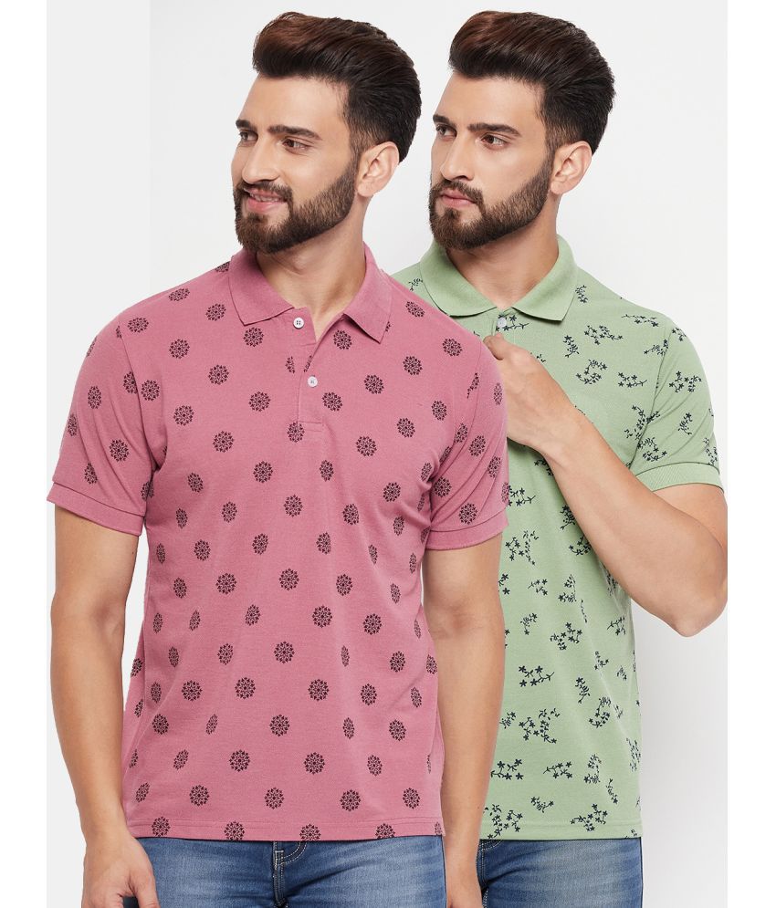    			VERO AMORE Cotton Blend Regular Fit Printed Half Sleeves Men's Polo T Shirt - Peach ( Pack of 2 )
