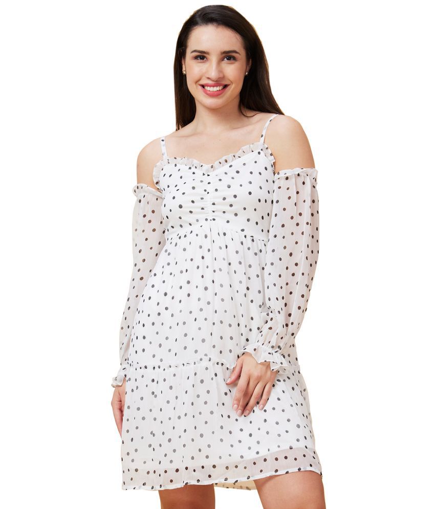     			Globus Polyester Printed Knee Length Women's Fit & Flare Dress - White ( Pack of 1 )