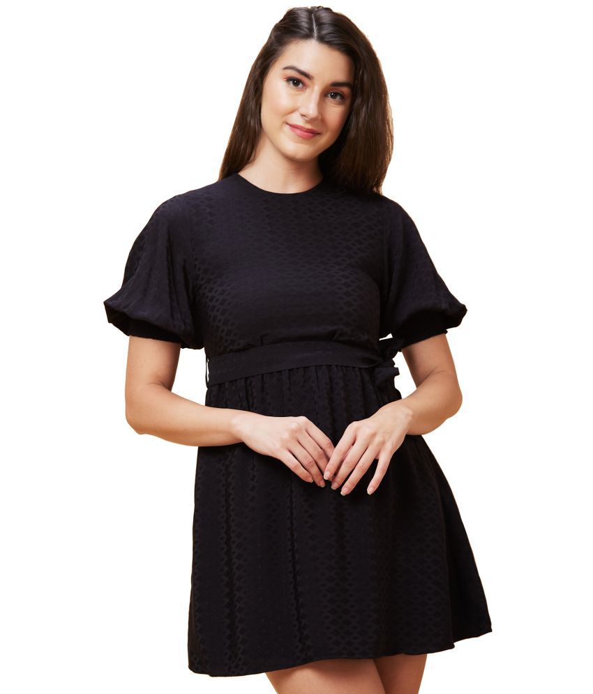     			Globus Polyester Self Design Mini Women's A-line Dress - Black ( Pack of 1 )