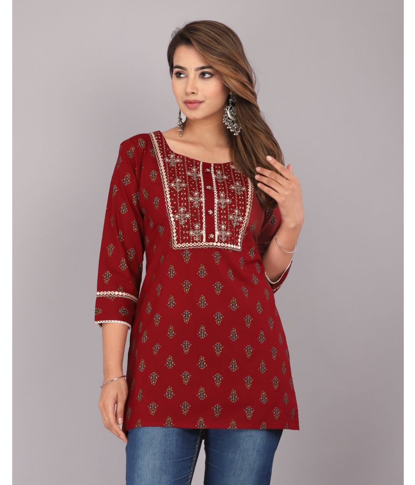     			HIGHLIGHT FASHION EXPORT Rayon Embroidered Straight Women's Kurti - Maroon ( Pack of 1 )