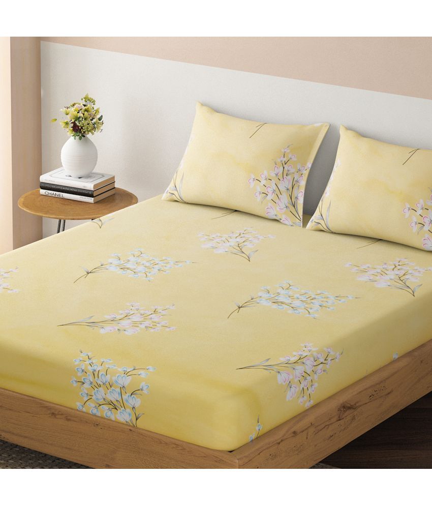     			HOKIPO Microfibre Floral Fitted 1 Bedsheet with 1 Pillow Cover ( Single Bed ) - Yellow