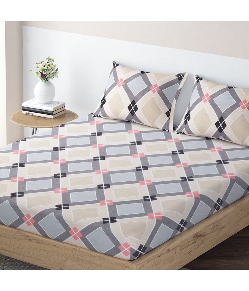     			HOKIPO Microfibre Geometric Fitted 1 Bedsheet with 1 Pillow Cover ( Single Bed ) - Gray