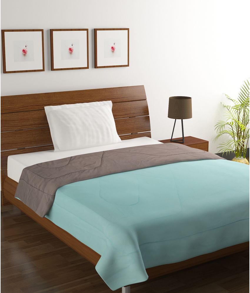     			HOMETALES Microfiber Solid Reversible Single Comforter ( 150 x 210 ) - Light Blue & Grey