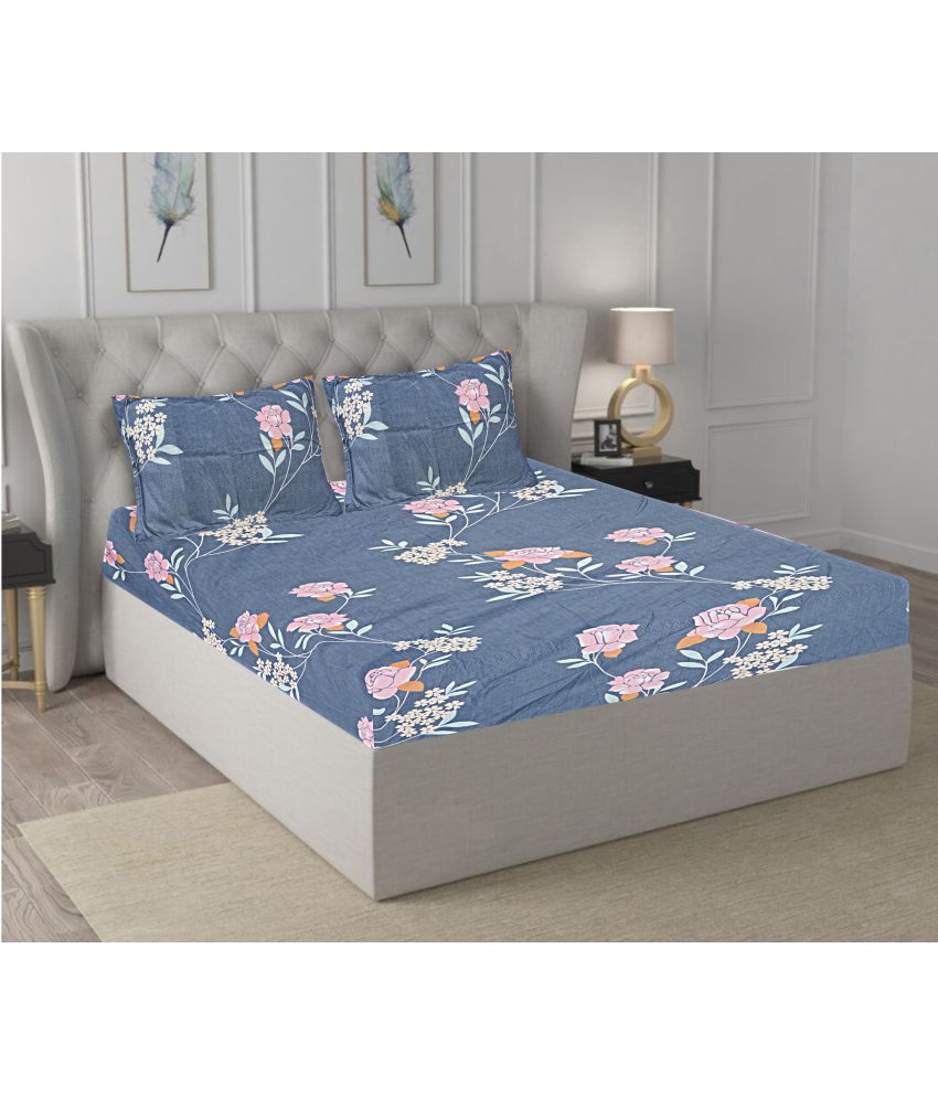     			INDHOME LIFE Cotton Floral 1 Bedsheet with 2 Pillow Covers - Blue