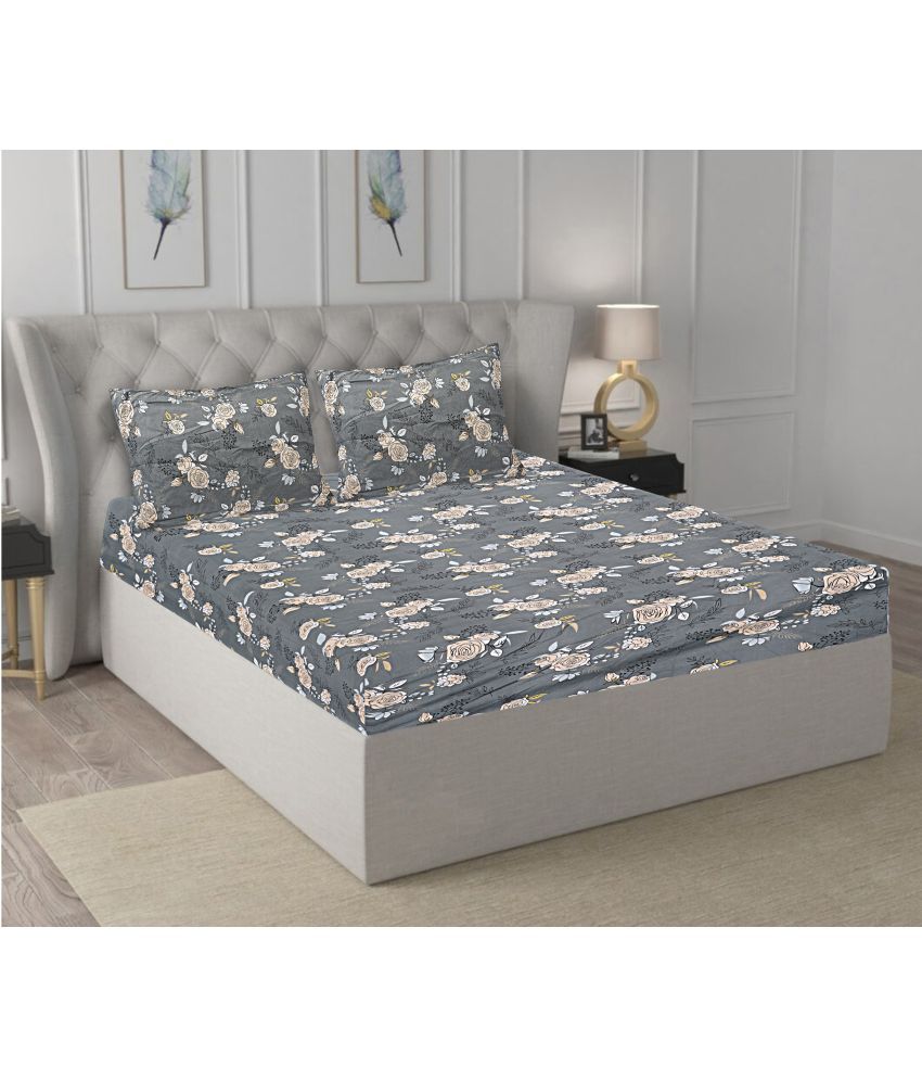     			INDHOME LIFE Cotton Floral 1 Bedsheet with 2 Pillow Covers - Gray