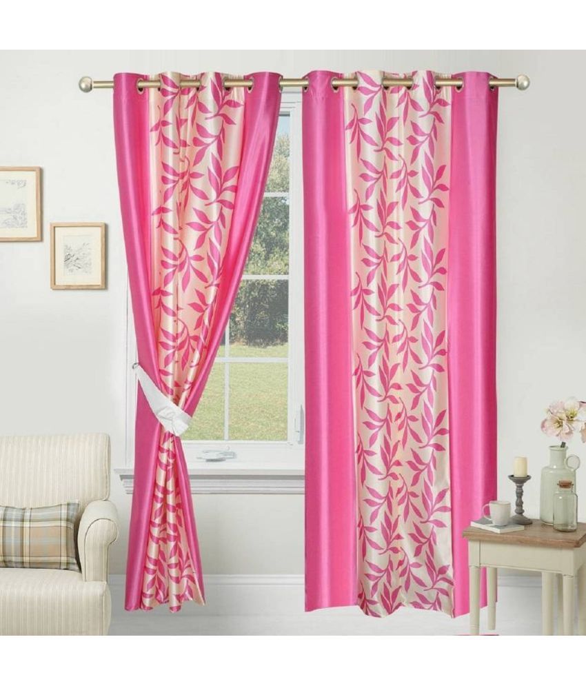     			N2C Home Floral Semi-Transparent Eyelet Curtain 7 ft ( Pack of 2 ) - Pink