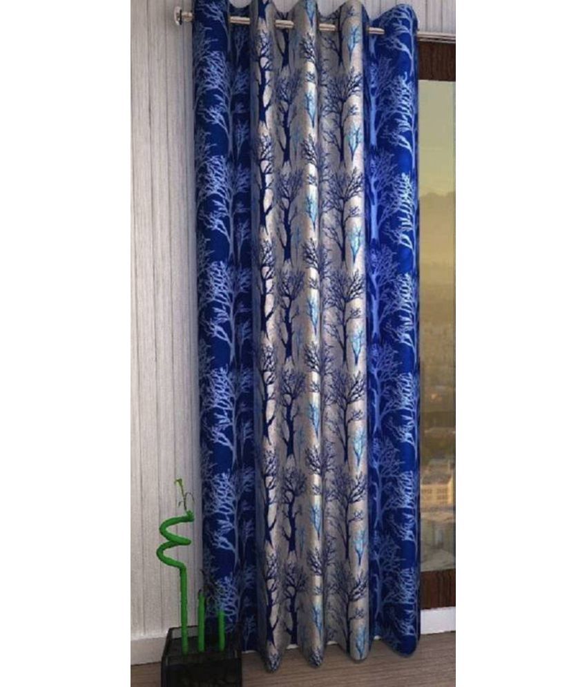     			N2C Home Floral Semi-Transparent Eyelet Curtain 7 ft ( Pack of 1 ) - Blue