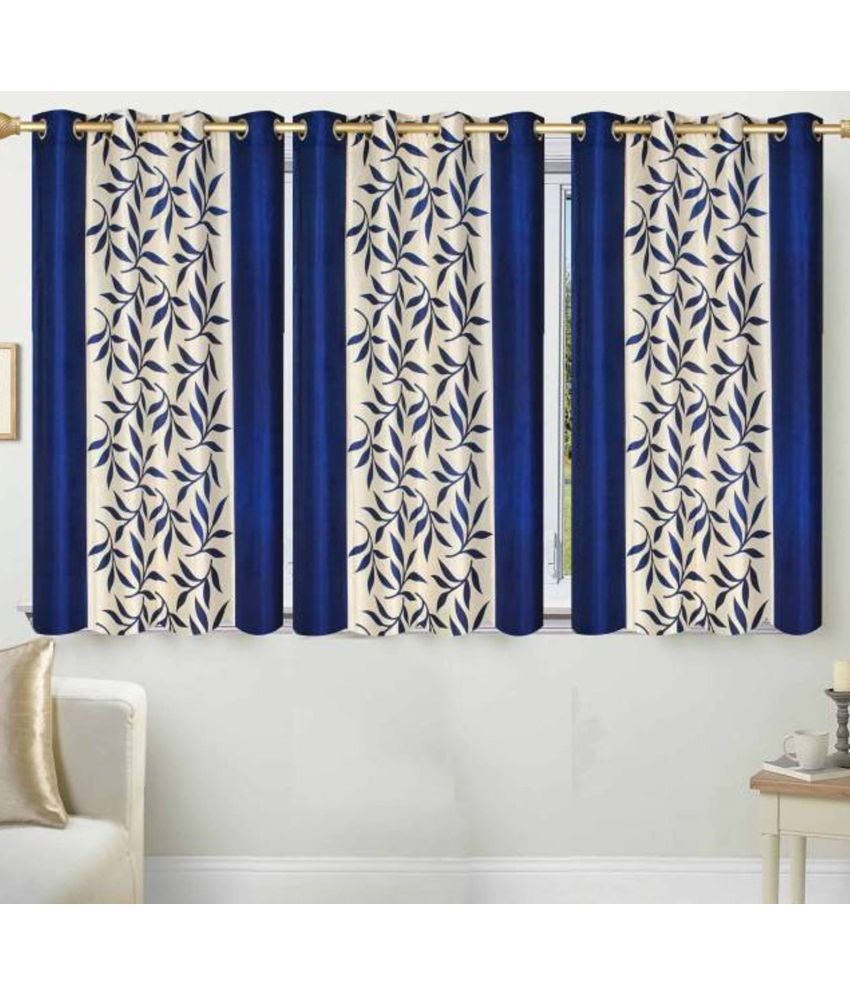     			N2C Home Floral Semi-Transparent Eyelet Curtain 5 ft ( Pack of 3 ) - Blue