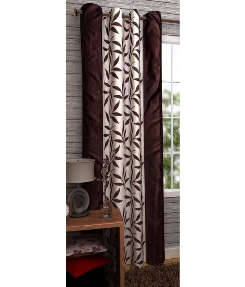     			N2C Home Floral Semi-Transparent Eyelet Curtain 9 ft ( Pack of 1 ) - Brown