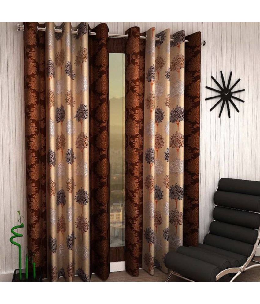     			N2C Home Floral Semi-Transparent Eyelet Curtain 7 ft ( Pack of 2 ) - Brown