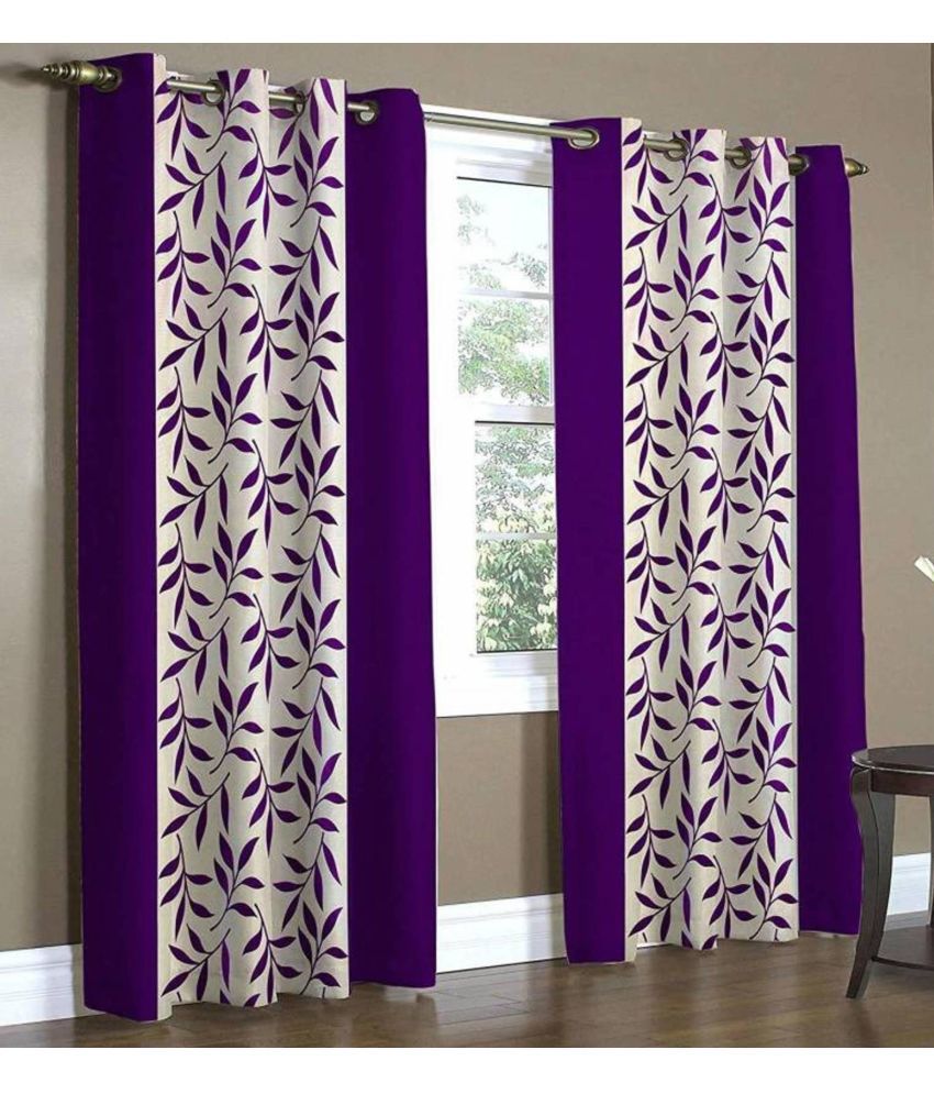     			N2C Home Floral Semi-Transparent Eyelet Curtain 7 ft ( Pack of 2 ) - Purple